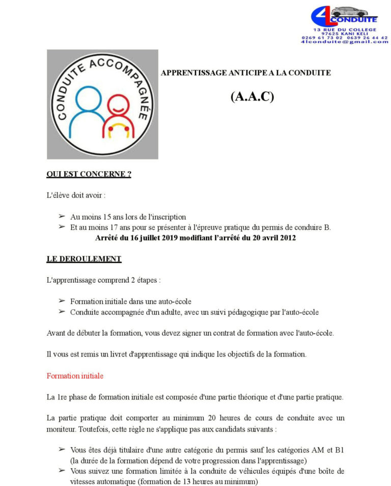 Apprentissage Anticipé De La Conduite (AAC) - Auto école 4LConduite